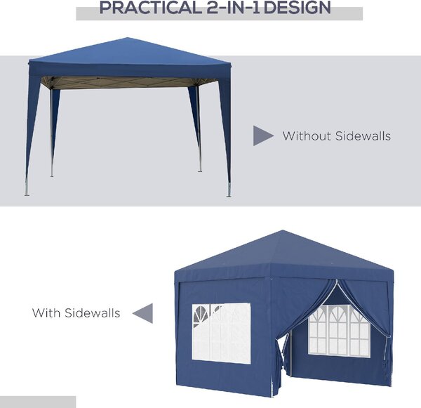 VivaGarden Gazebo da Giardino 3x3 mt Pieghevole in Acciaio/Tessuto con Protezione raggi UV e Tende Laterali con Finestre colore Blu