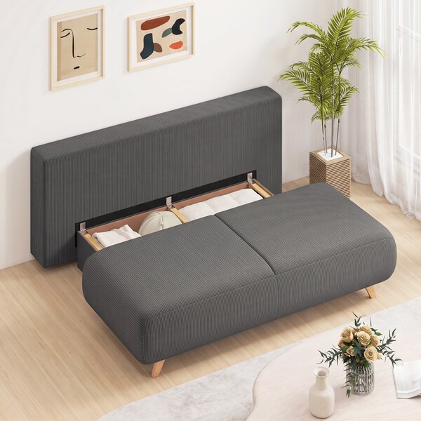 HOMCOM Divano letto con schienale reclinabile, vano contenitore e velluto a coste, grigio | Aosom Italy