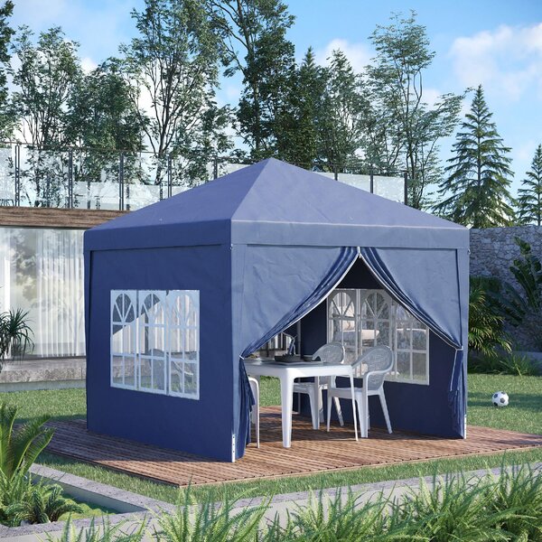 VivaGarden Gazebo da Giardino 3x3 mt Pieghevole in Acciaio/Tessuto con Protezione raggi UV e Tende Laterali con Finestre colore Blu