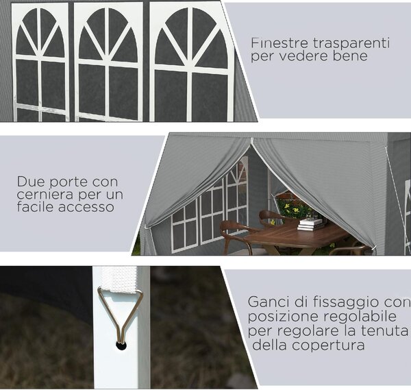 VivaGarden Gazebo da Giardino 3x3 mt Pieghevole in Acciaio/Tessuto con Protezione raggi UV e Tende Laterali con Finestre colore Grigio Chiaro