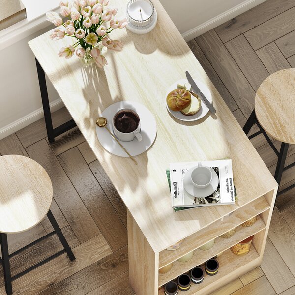HOMCOM Set tavolo alto con 2 sgabelli, poggiapiedi e 3 scomparti, rovere | Aosom Italy