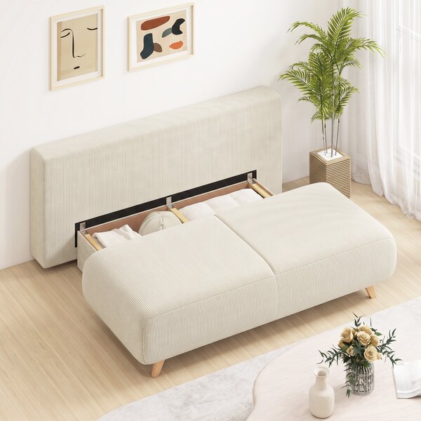 HOMCOM Divano letto con schienale regolabile, vano contenitore e tessuto a coste, beige | Aosom Italy