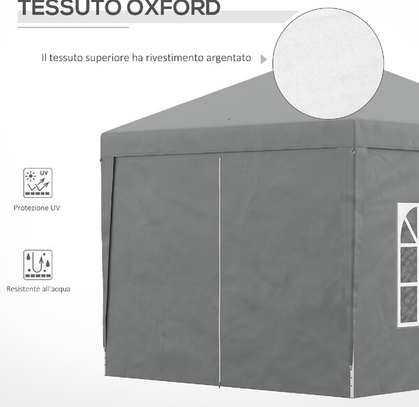 VivaGarden Gazebo da Giardino 3x3 mt Pieghevole in Acciaio/Tessuto con Protezione raggi UV e Tende Laterali con Finestre colore Grigio Chiaro