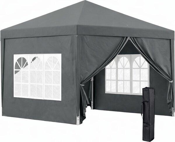 VivaGarden Gazebo da Giardino 3x3 mt Pieghevole in Acciaio/Tessuto con Protezione raggi UV e Tende Laterali con Finestre colore Grigio