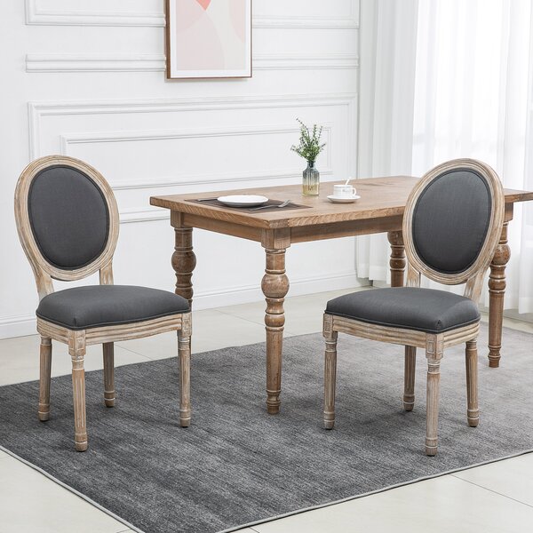 HOMCOM Set 2 sedie da pranzo stile Luigi XVI con seduta e schienale effetto lino, grigio | Aosom Italy