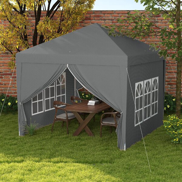VivaGarden Gazebo da Giardino 3x3 mt Pieghevole in Acciaio/Tessuto con Protezione raggi UV e Tende Laterali con Finestre colore Grigio