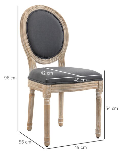 HOMCOM Set 2 sedie da pranzo stile Luigi XVI con seduta e schienale effetto lino, grigio | Aosom Italy