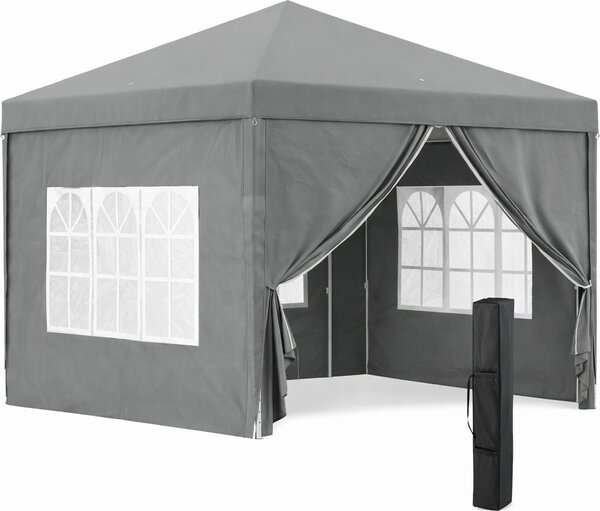 VivaGarden Gazebo da Giardino 3x3 mt Pieghevole in Acciaio/Tessuto con Protezione raggi UV e Tende Laterali con Finestre colore Grigio Chiaro