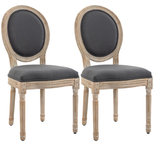 HOMCOM Set 2 sedie da pranzo stile Luigi XVI con seduta e schienale effetto lino, grigio | Aosom Italy