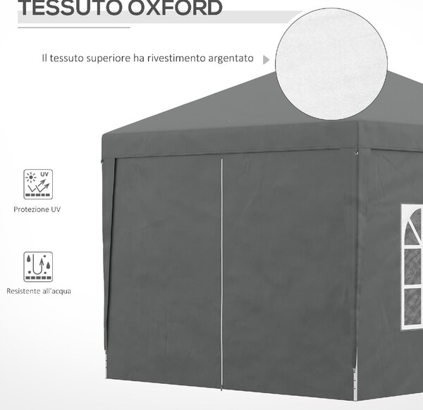VivaGarden Gazebo da Giardino 3x3 mt Pieghevole in Acciaio/Tessuto con Protezione raggi UV e Tende Laterali con Finestre colore Grigio