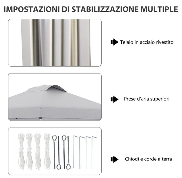 VivaGarden Gazebo da Giardino 3x3 mt Pieghevole in Acciaio/Tessuto con Protezione raggi UV e Tende Laterali con Finestre colore Grigio Chiaro