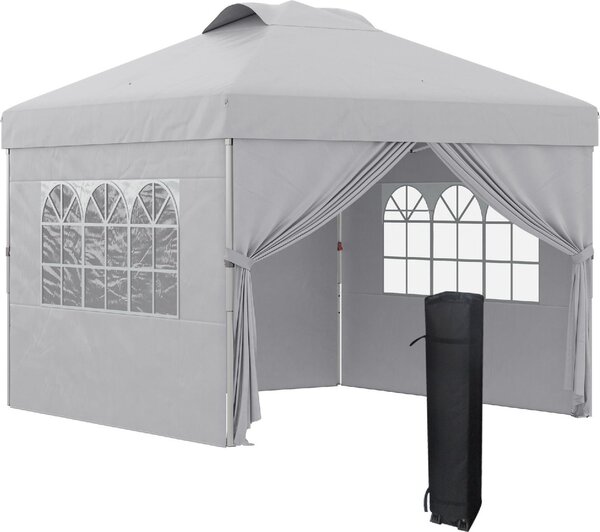 VivaGarden Gazebo da Giardino 3x3 mt Pieghevole in Acciaio/Tessuto con Protezione raggi UV e Tende Laterali con Finestre colore Grigio Chiaro