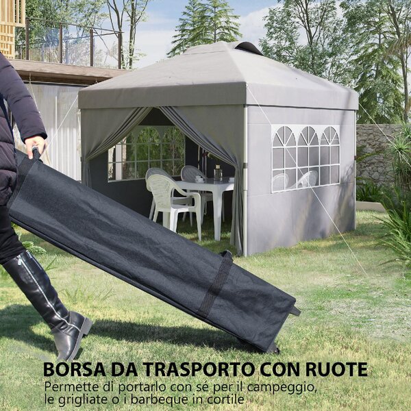 VivaGarden Gazebo da Giardino 3x3 mt Pieghevole in Acciaio/Tessuto con Protezione raggi UV e Tende Laterali con Finestre colore Grigio Chiaro