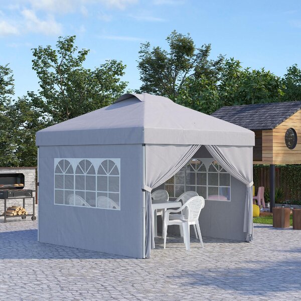 VivaGarden Gazebo da Giardino 3x3 mt Pieghevole in Acciaio/Tessuto con Protezione raggi UV e Tende Laterali con Finestre colore Grigio Chiaro