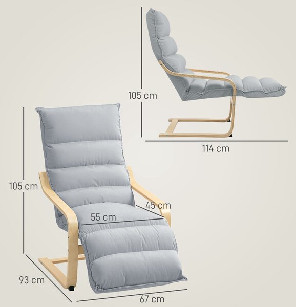 HOMCOM Poltrona da salotto in velluto con poggiapiedi regolabile, 67x93x105 cm, grigio | Aosom Italy