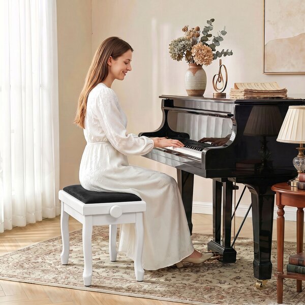 HOMCOM Panca per pianoforte regolabile 45-56 cm con seduta in velluto, bianco | Aosom Italy