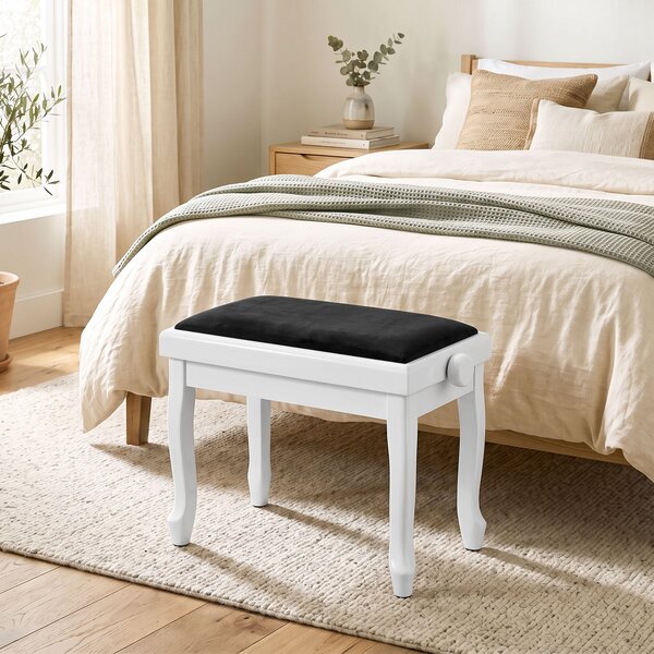 HOMCOM Panca per pianoforte regolabile 45-56 cm con seduta in velluto, bianco | Aosom Italy