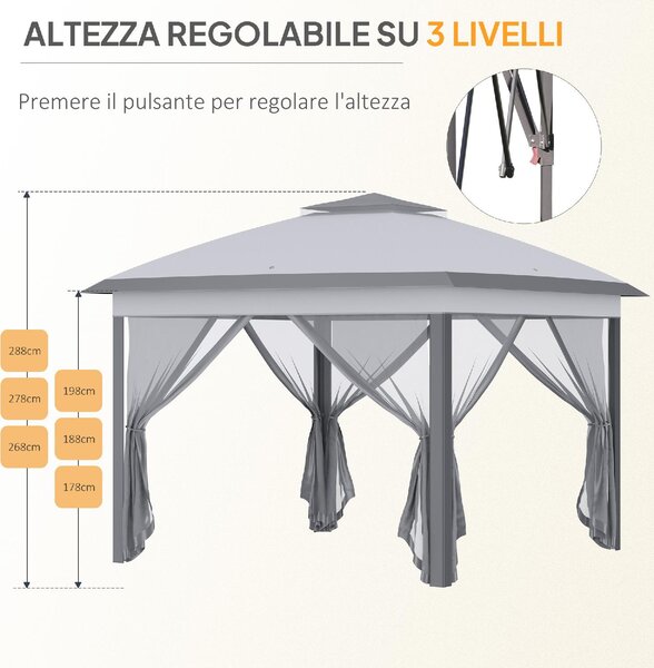 VivaGarden Gazebo da Giardino 3x3 mt Pieghevole in Metallo/Tessuto con Doppio tetto e Zanzariere colore Grigio