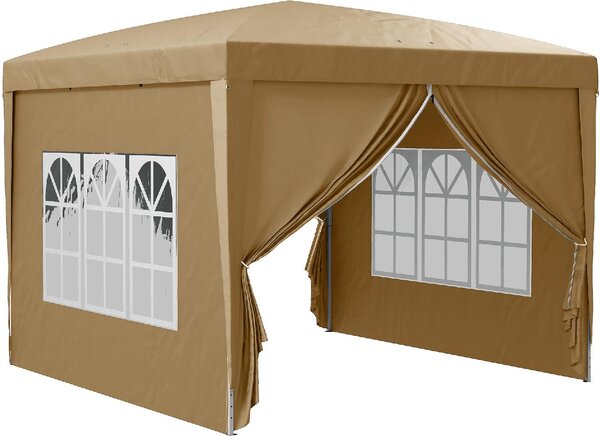VivaGarden Gazebo da Giardino 3x3 mt Pieghevole in Acciaio/Tessuto Tende Laterali con Finestre colore Cachi