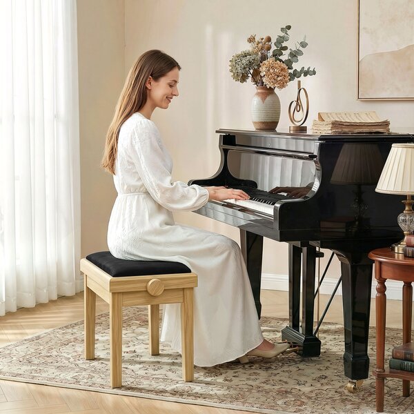 HOMCOM Panca per pianoforte regolabile 45-56 cm con seduta in velluto, legno | Aosom Italy