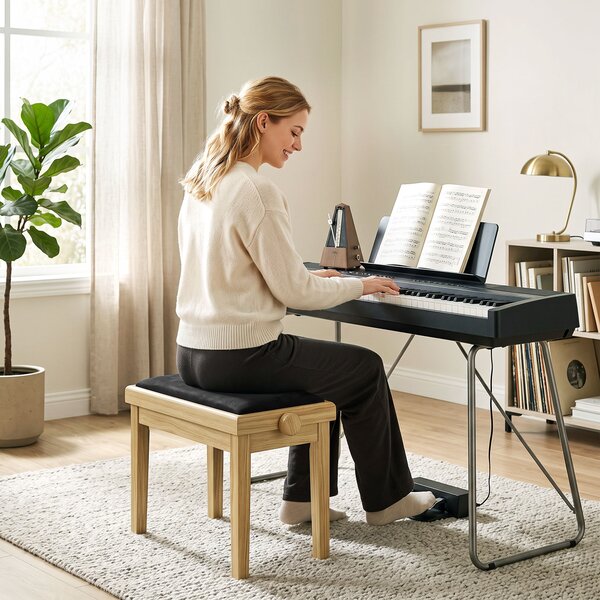 HOMCOM Panca per pianoforte regolabile 45-56 cm con seduta in velluto, legno | Aosom Italy