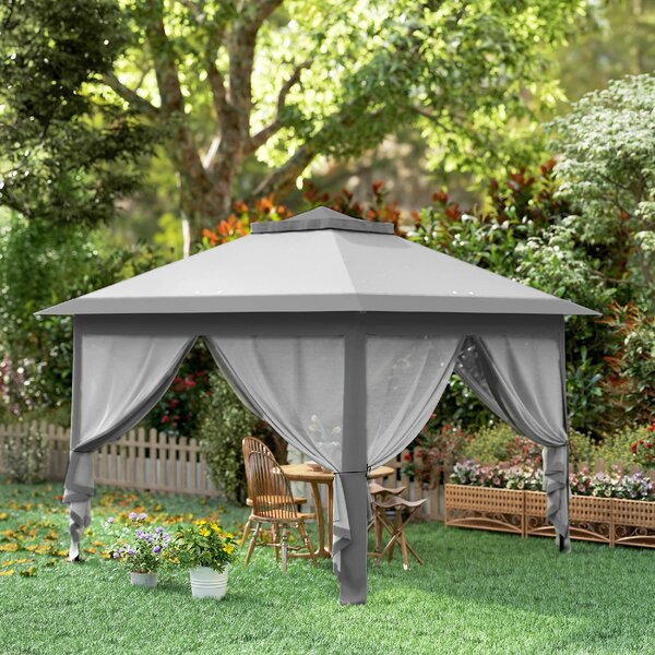 VivaGarden Gazebo da Giardino 3x3 mt Pieghevole in Metallo/Tessuto con Doppio tetto e Zanzariere colore Grigio