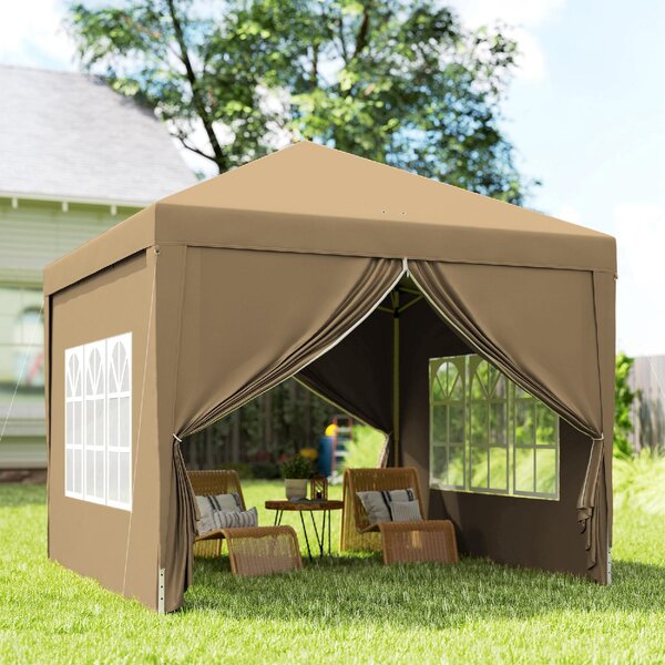 VivaGarden Gazebo da Giardino 3x3 mt Pieghevole in Acciaio/Tessuto Tende Laterali con Finestre colore Cachi