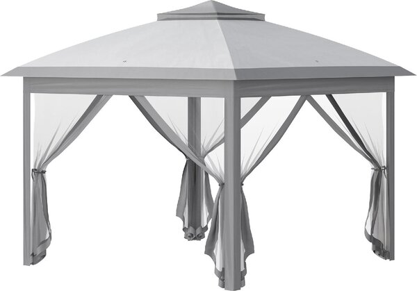 VivaGarden Gazebo da Giardino 3x3 mt Pieghevole in Metallo/Tessuto con Doppio tetto e Zanzariere colore Grigio