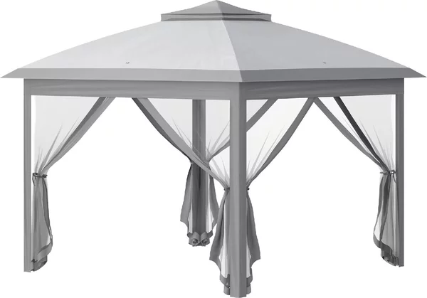 VivaGarden Gazebo da Giardino 3x3 mt Pieghevole in Metallo/Tessuto con Doppio tetto e Zanzariere colore Grigio