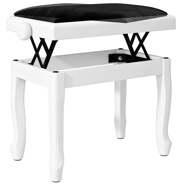 HOMCOM Panca per pianoforte regolabile 45-56 cm con seduta in velluto, bianco | Aosom Italy
