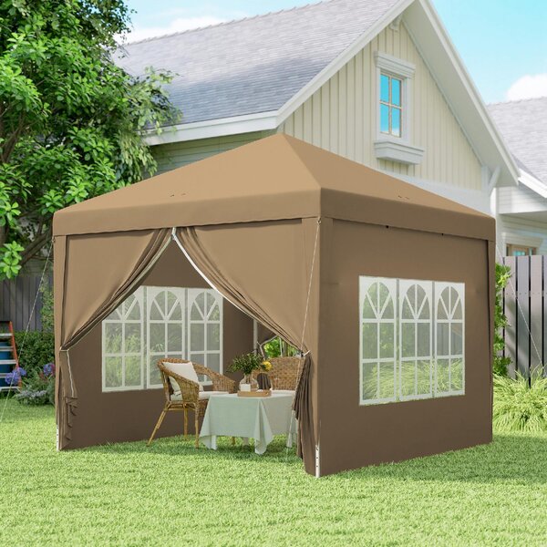 VivaGarden Gazebo da Giardino 3x3 mt Pieghevole in Acciaio/Tessuto Tende Laterali con Finestre colore Cachi