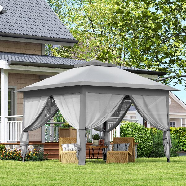 VivaGarden Gazebo da Giardino 3x3 mt Pieghevole in Metallo/Tessuto con Doppio tetto e Zanzariere colore Grigio
