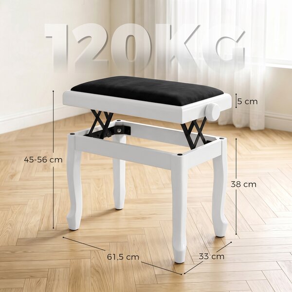 HOMCOM Panca per pianoforte regolabile 45-56 cm con seduta in velluto, bianco | Aosom Italy