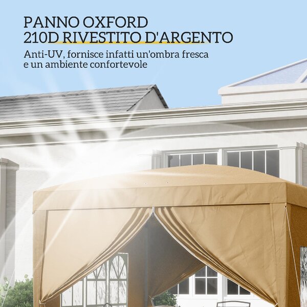 VivaGarden Gazebo da Giardino 3x3 mt Pieghevole in Acciaio/Tessuto Tende Laterali con Finestre colore Cachi