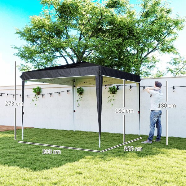 VivaGarden Gazebo da Giardino 3x3 mt Pieghevole in Metallo/Tessuto con Protezione raggi UV colore Nero