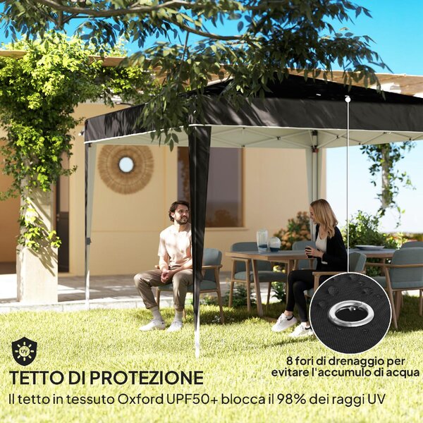 VivaGarden Gazebo da Giardino 3x3 mt Pieghevole in Metallo/Tessuto con Protezione raggi UV colore Nero