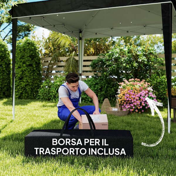 VivaGarden Gazebo da Giardino 3x3 mt Pieghevole in Metallo/Tessuto con Protezione raggi UV colore Nero