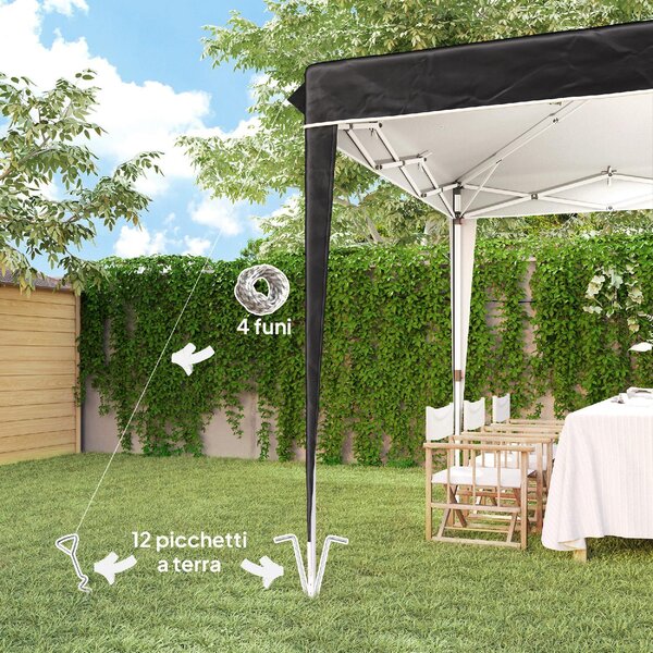 VivaGarden Gazebo da Giardino 3x3 mt Pieghevole in Metallo/Tessuto con Protezione raggi UV colore Nero