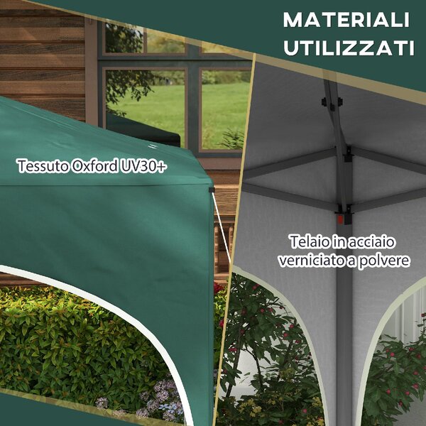 VivaGarden Gazebo da Giardino 3x3 mt Pieghevole in Metallo/Tessuto con Protezione raggi UV colore Verde