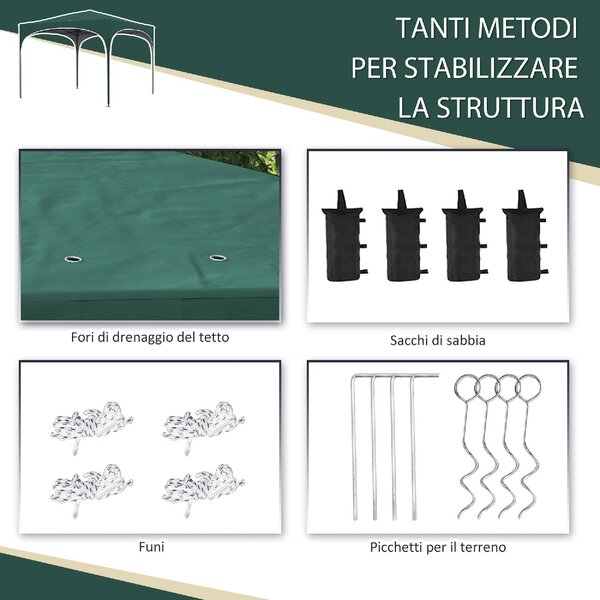 VivaGarden Gazebo da Giardino 3x3 mt Pieghevole in Metallo/Tessuto con Protezione raggi UV colore Verde