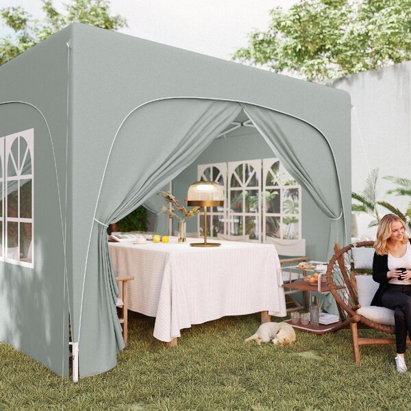VivaGarden Gazebo da Giardino 3x3 mt Pieghevole in Metallo/Tessuto Tende Laterali con Finestre colore Grigio Chiaro