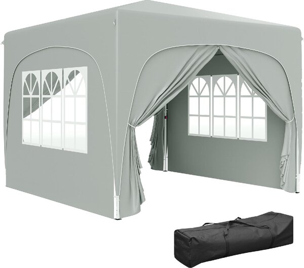 VivaGarden Gazebo da Giardino 3x3 mt Pieghevole in Metallo/Tessuto Tende Laterali con Finestre colore Grigio Chiaro