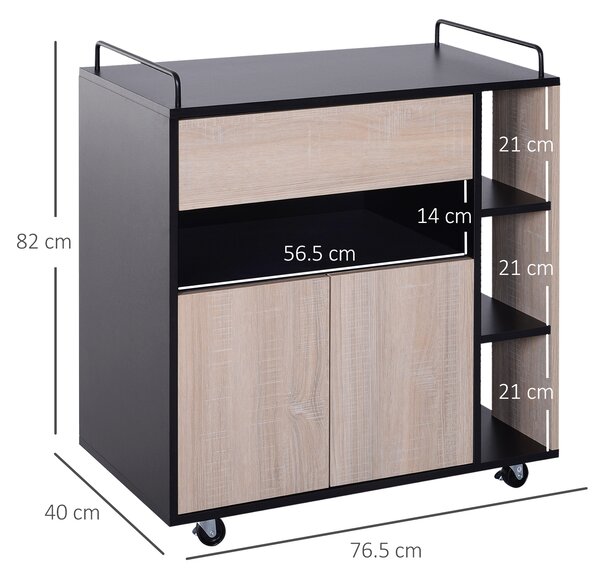 HOMCOM Carrello da Cucina Multiuso Moderno con Ruote Cassetto Anta in Legno Rovere, 76,5x40x82cm|Aosom