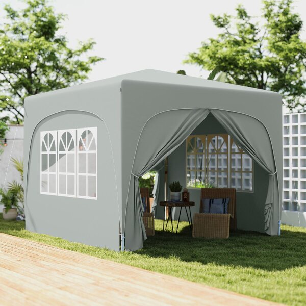 VivaGarden Gazebo da Giardino 3x3 mt Pieghevole in Metallo/Tessuto Tende Laterali con Finestre colore Grigio Chiaro