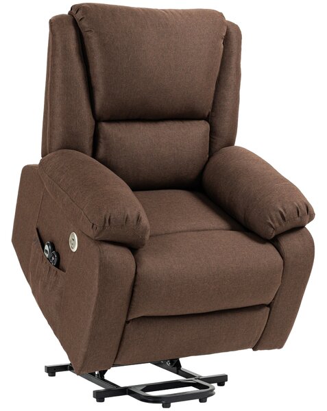 HOMCOM Poltrona Alzapersona Reclinabile con Poggiapiedi, in Tessuto Effetto Lino, 87x92x105 cm, Caffè|Aosom