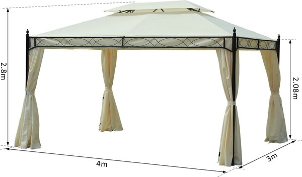 VivaGarden Gazebo da Giardino 3x4 mt in Acciaio/Tessuto con Doppio tetto e Tende colore Crema