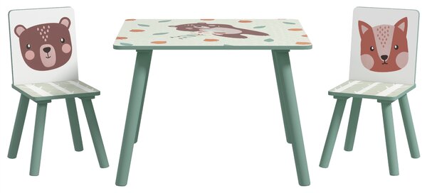 ZONEKIZ Set Tavolino e 2 Sedie per Bambini 3-8 Anni, materiali certificati e i bordi arrotondati, in MDF e Legno di Pino, Verde|Aosom Italy