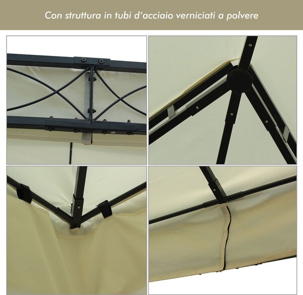 VivaGarden Gazebo da Giardino 3x4 mt in Acciaio/Tessuto con Doppio tetto e Tende colore Crema
