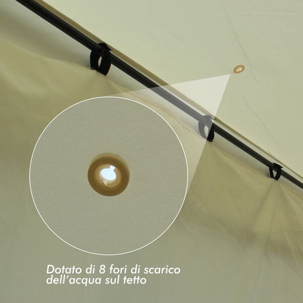 VivaGarden Gazebo da Giardino 3x4 mt in Acciaio/Tessuto con Doppio tetto e Tende colore Crema