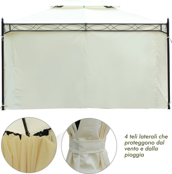 VivaGarden Gazebo da Giardino 3x4 mt in Acciaio/Tessuto con Doppio tetto e Tende colore Crema